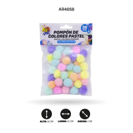 [AR4658] POMPONES DE ALGODÓN COLORES PASTEL 19MM X36 UNDS [PAC5895]